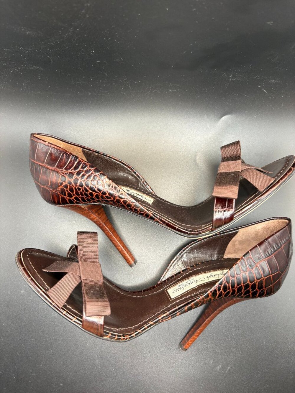 Angeleigh Anastasio Coquette Mob Wife Bow Heels Croc D'Orsay Italy 6.5 7